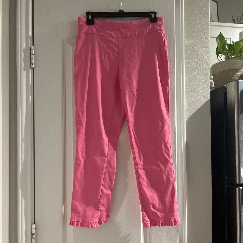 Crown & Ivy Pink Ruffle Ankle Pants